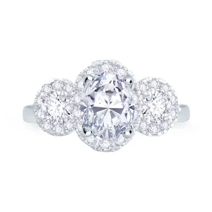 Jack Murphy Jewellers Natural Three-Stone Diamond Rings | Natural Halo Diamond Rings | Platinum Oval & Round Three Stone Halo Diamond Ring 1.08ct