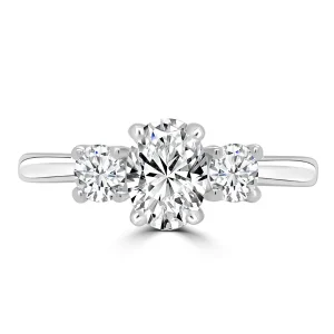 Jack Murphy Jewellers Natural Three-Stone Diamond Rings | Platinum Oval & Round Three Stone Diamond Ring, 1.05ct