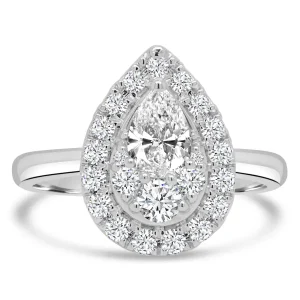Jack Murphy Jewellers Natural Cluster Diamond Rings | Platinum Pear & Halo Illusion Diamond Ring, 0.75ct