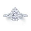 Jack Murphy Jewellers Natural Halo Diamond Rings | Platinum Pear, Halo & Diamond Set Split Band Diamond Ring 0.95ct