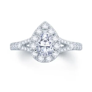 Jack Murphy Jewellers Natural Halo Diamond Rings | Platinum Pear, Halo & Diamond Set Split Band Diamond Ring 0.95ct