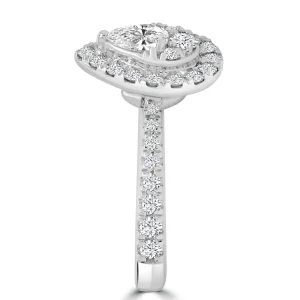 Jack Murphy Jewellers Natural Cluster Diamond Rings | Platinum Pear, Halo & Shoulder Set Illusion Diamond Ring, 0.70ct
