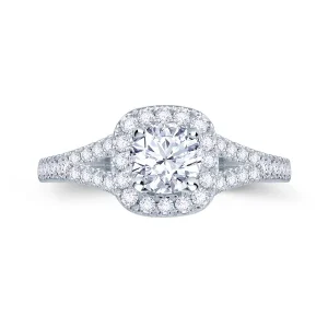 Jack Murphy Jewellers Natural Halo Diamond Rings | Platinum Round Brilliant & Cushion Halo, Split Shoulder Set Diamond Ring, 0.95ct