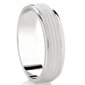 Jack Murphy Jewellers Platinum Wedding Rings | Platinum Textured Polished Classic Medium 6mm Wedding Band