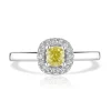 Jack Murphy Jewellers Natural Halo Diamond Rings | Platinum Yellow Cushion Diamond Halo Ring 0.52ct