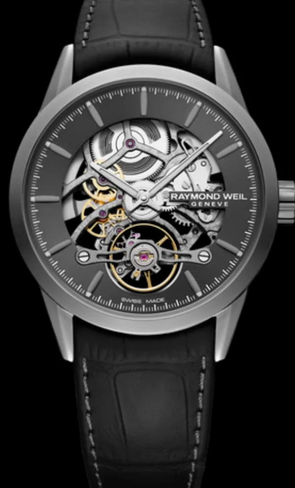 Raymond Weil Mens Raymond Weil Watches | 42mm Auto Gray Freelancer Open Aperture Strap Watch