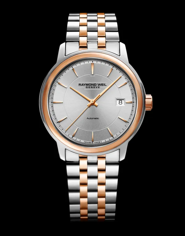 Raymond Weil Mens Raymond Weil Watches | 40mm Maestro Auto Rose & Silver Metal Link Watch