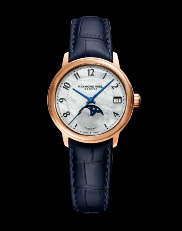 Raymond Weil Ladies Raymond Weil Watches | 34mm Maestro Moon phase Mother of Pearl Leather Watch