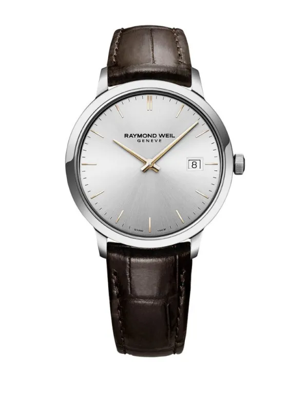 Raymond Weil Mens Raymond Weil Watches | 39mm Toccata Steel Tone & Date Dial Leather Strap Watch