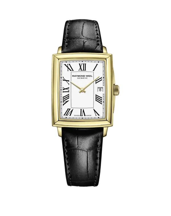Raymond Weil Ladies Raymond Weil Watches | 35mm Toccata Yellow Gold Toned White & Date Dial Leather Watch