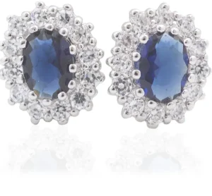 Jack Murphy Jewellers Bridal Jewellery | Jmj Sterling Silver Jewellery | Sterling Silver Blue Oval & Halo CZ Earrings