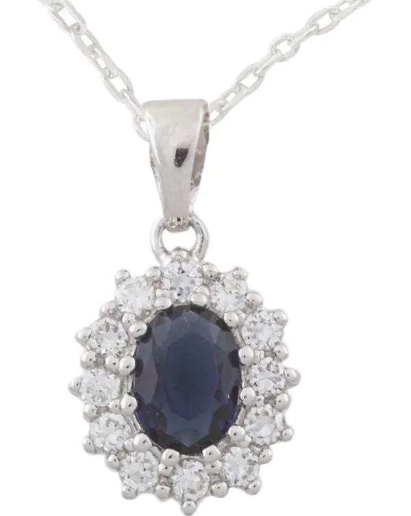 Jack Murphy Jewellers Jmj Gemstone Jewellery | Sterling Silver Blue Oval & Halo CZ Necklace