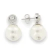 Jack Murphy Jewellers Bridal Jewellery | Jmj Sterling Silver Jewellery | Sterling Silver Brilliant Round Halo CZ & Drop Pearl Earrings