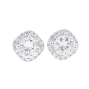Jack Murphy Jewellers Jmj Sterling Silver Jewellery | Sterling Silver Brilliant Round & Cushion Halo CZ Stud Earrings