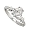 Jack Murphy Jewellers Jmj Sterling Silver Jewellery | Sterling Silver Claddagh & Heart, Shoulder Set CZ Ring