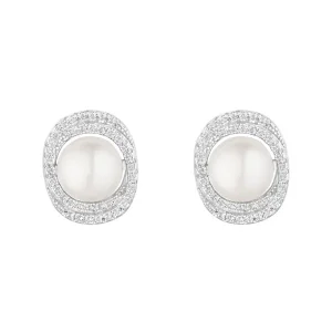 Jack Murphy Jewellers Bridal Jewellery | Jmj Sterling Silver Jewellery | Sterling Silver Cubic Zirconia Wrap Pearl Stud Earrings