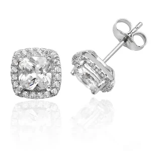 Jack Murphy Jewellers Bridal Jewellery | All Jmj & Branded Fashion Jewellery | Sterling Silver Cushion Halo & Cushion CZ Stud Earrings