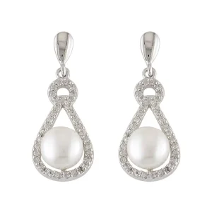 Jack Murphy Jewellers Bridal Jewellery | Jmj Sterling Silver Jewellery | Sterling Silver CZ & Pearl Pear Drop Earrings