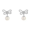 Jack Murphy Jewellers Bridal Jewellery | Jmj Sterling Silver Jewellery | Sterling Silver CZ Bow & Pearl Drop Earrings