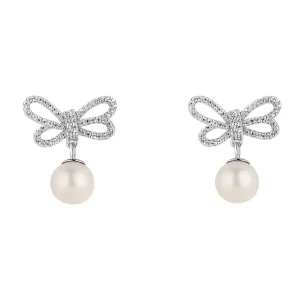 Jack Murphy Jewellers Bridal Jewellery | Jmj Sterling Silver Jewellery | Sterling Silver CZ Bow & Pearl Drop Earrings