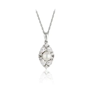 Jack Murphy Jewellers Bridal Jewellery | Jmj Sterling Silver Jewellery | Sterling Silver CZ Clustered Oval & Pearl Drop Necklace