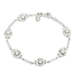 Jack Murphy Jewellers Bridal Jewellery | Jmj Sterling Silver Jewellery | Sterling Silver CZ Clustered Oval & Pearl Bracelet