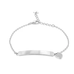 Jack Murphy Jewellers Bridal Jewellery | Jmj Sterling Silver Jewellery | Sterling Silver CZ 5.5mm Bar Heart Charm ID Bracelet