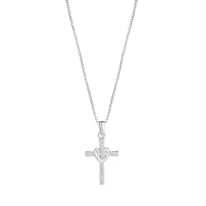 Jack Murphy Jewellers Childrens Jewellery | Sterling Silver CZ Set Cross & Detailed Heart Necklace
