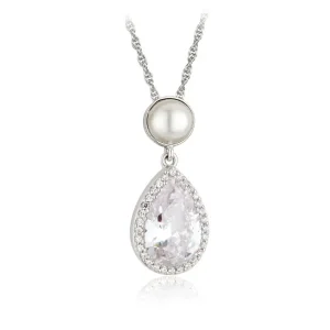 Jack Murphy Jewellers Bridal Jewellery | Jmj Sterling Silver Jewellery | Sterling Silver Freshwater Pearl, Pear & Halo CZ Spiga Necklace