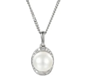 Jack Murphy Jewellers Bridal Jewellery | Jmj Sterling Silver Jewellery | Sterling Silver Freshwater Pearl & Halo Necklace