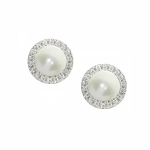 Jack Murphy Jewellers Bridal Jewellery | Jmj Sterling Silver Jewellery | Sterling Silver Freshwater Pearl & Halo Stud Earrings