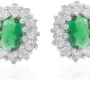 Jack Murphy Jewellers Bridal Jewellery | Jmj Sterling Silver Jewellery | Sterling Silver Green Oval & Halo CZ Earrings
