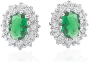 Jack Murphy Jewellers Bridal Jewellery | Jmj Sterling Silver Jewellery | Sterling Silver Green Oval & Halo CZ Earrings