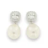 Jack Murphy Jewellers Bridal Jewellery | Jmj Sterling Silver Jewellery | Sterling Silver Halo CZ & Drop Freshwater Pearl Earrings