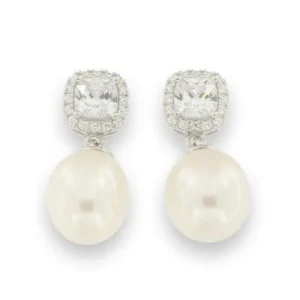 Jack Murphy Jewellers Bridal Jewellery | Jmj Sterling Silver Jewellery | Sterling Silver Halo CZ & Drop Freshwater Pearl Earrings