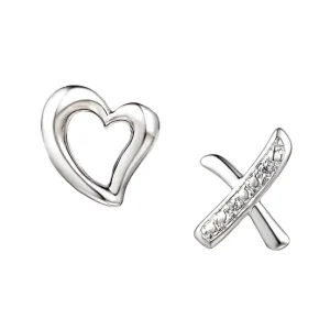 Jack Murphy Jewellers Childrens Jewellery | Jmj Sterling Silver Jewellery | Sterling Silver Heart & Kiss CZ Stud Earrings