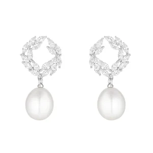 Jack Murphy Jewellers Bridal Jewellery | Jmj Sterling Silver Jewellery | Sterling Silver Marquise Cluster CZ & Pearl Drop Earrings