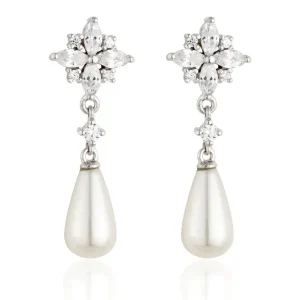 Jack Murphy Jewellers Bridal Jewellery | Jmj Sterling Silver Jewellery | Sterling Silver Marquise, Round CZ & Drop Pearl Earrings