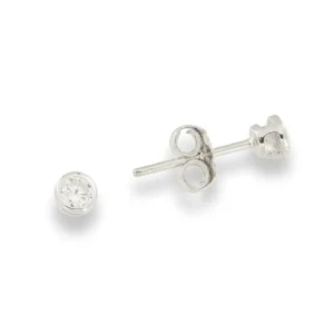 Jack Murphy Jewellers Childrens Jewellery | Jmj Sterling Silver Jewellery | Sterling Silver 4mm Round Solitaire Rub-over CZ Stud Earrings