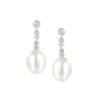 Jack Murphy Jewellers Bridal Jewellery | Jmj Sterling Silver Jewellery | Sterling Silver Oval Pearl & Round CZ Drop Earrings