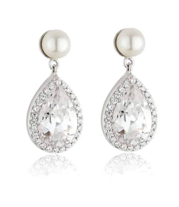 Jack Murphy Jewellers Jmj Sterling Silver Jewellery | Sterling Silver Pear, Halo CZ & Pearl Drop Studs