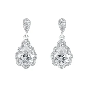 Jack Murphy Jewellers Bridal Jewellery | Jmj Sterling Silver Jewellery | Sterling Silver Pear, Rim Halo & CZ Bail Drop Earrings