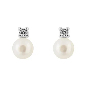 Jack Murphy Jewellers Jmj Sterling Silver Jewellery | Sterling Silver Pearl & Brilliant Round CZ Stud Earrings