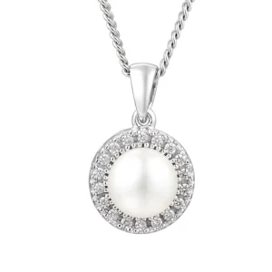 Jack Murphy Jewellers Jmj Sterling Silver Jewellery | Sterling Silver Pearl & CZ Halo Necklace