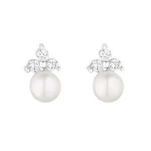 Jack Murphy Jewellers Jmj Sterling Silver Jewellery | Sterling Silver Pearl & CZ Trinity Stud Earrings