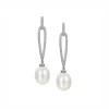 Jack Murphy Jewellers Bridal Jewellery | Jmj Sterling Silver Jewellery | Sterling Silver Pearl & CZ Long Open Stud Drop Earrings