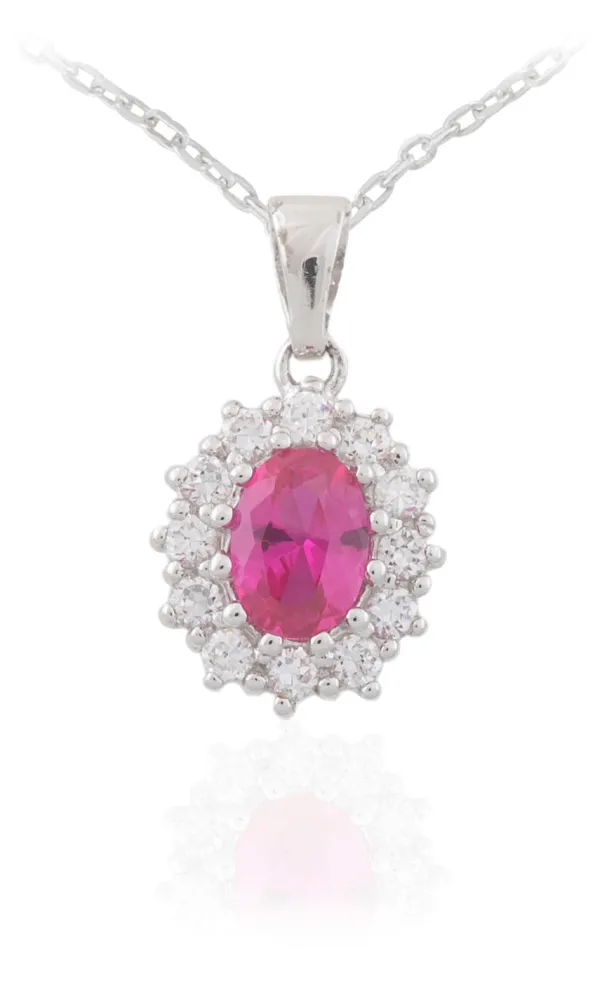 Jack Murphy Jewellers Jmj Gemstone Jewellery | Sterling Silver Pink Oval & Halo CZ Necklace