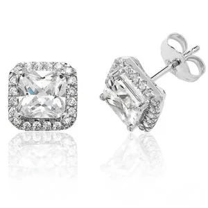 Jack Murphy Jewellers Bridal Jewellery | All Jmj & Branded Fashion Jewellery | Sterling Silver Princess & Halo CZ Stud Earrings