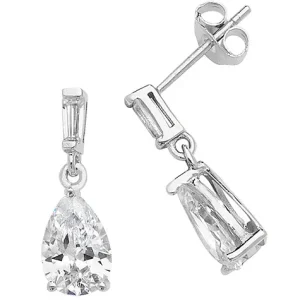 Jack Murphy Jewellers Jmj Sterling Silver Jewellery | Sterling Silver Tapered Baguette & Pear CZ Drop Stud Earrings