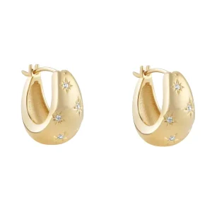 Jack Murphy Jellewers All Jmj & Branded Fashion Jewellery | Yellow Gold Plate Scattered Stars CZ Chunky Hoop Earrings